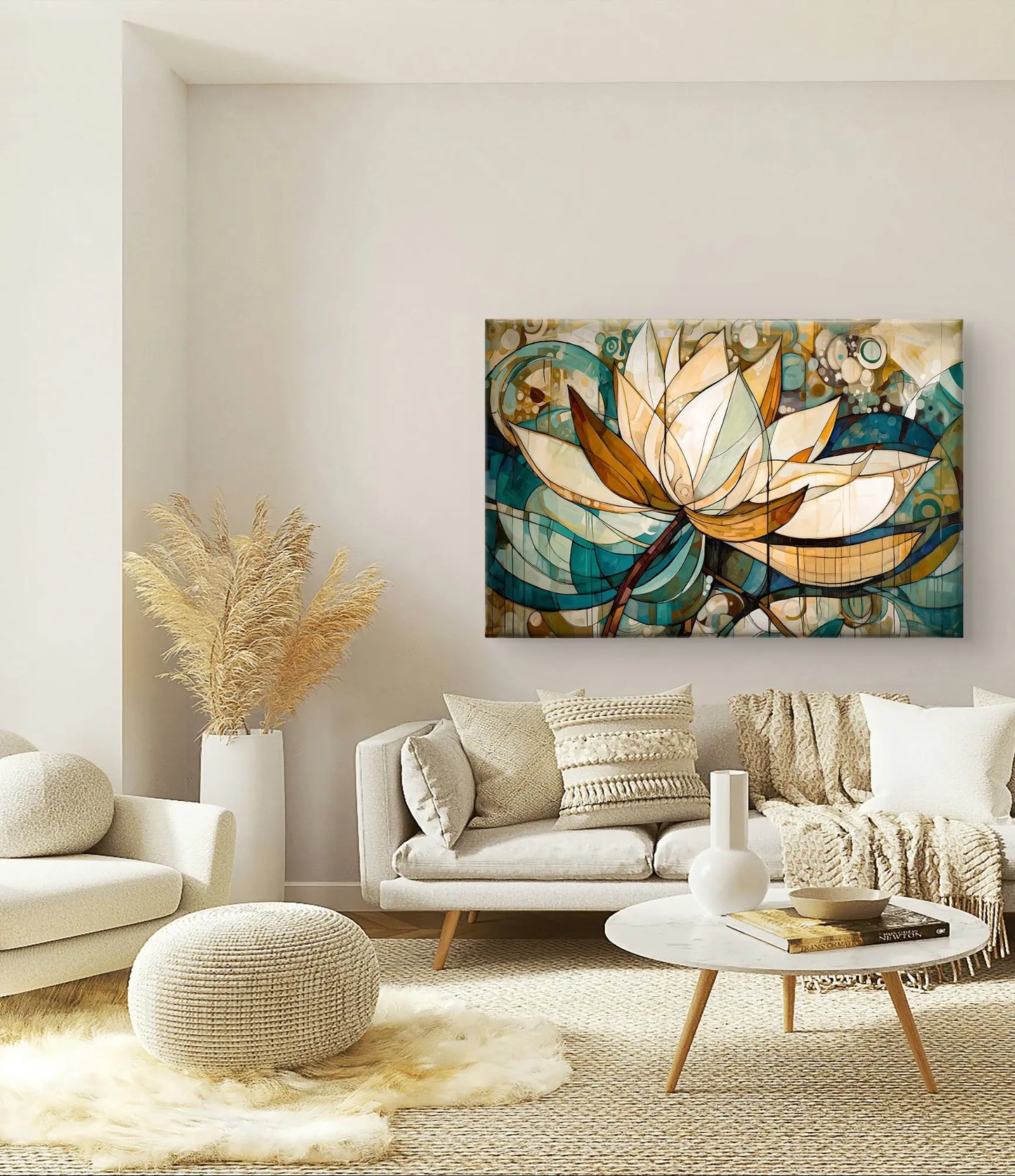 Abstracte Lotus Muurdecoratie op canvas – Elegantie in Kunst - Keuze uit diverse formaten - Pixure Art