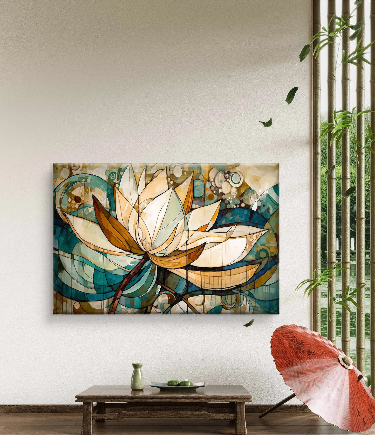 Abstracte Lotus Muurdecoratie op canvas – Elegantie in Kunst - Keuze uit diverse formaten - Pixure Art