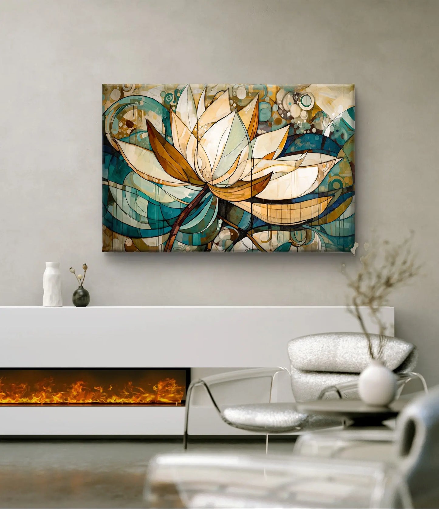 Abstracte Lotus Muurdecoratie op canvas – Elegantie in Kunst - Keuze uit diverse formaten - Pixure Art