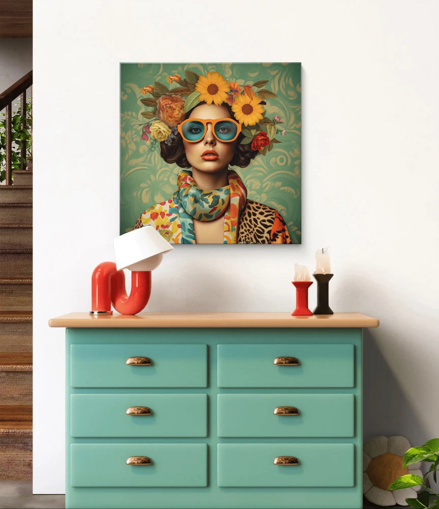 Bloemenkoningin van Stijl op canvas - afmetingen : 80cm x80cm - Pixure Art
