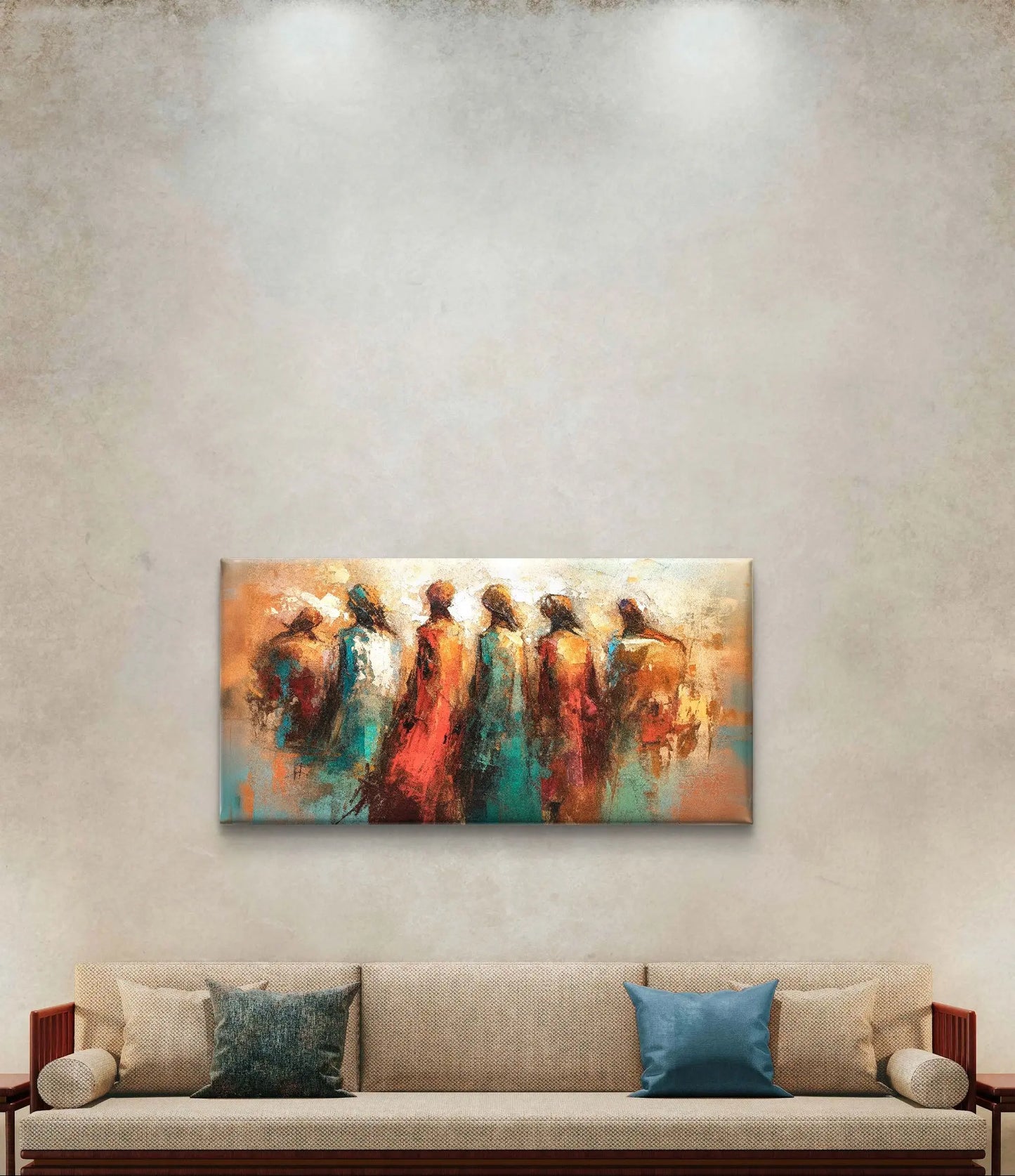 Canvas muurdecoratie boven bed