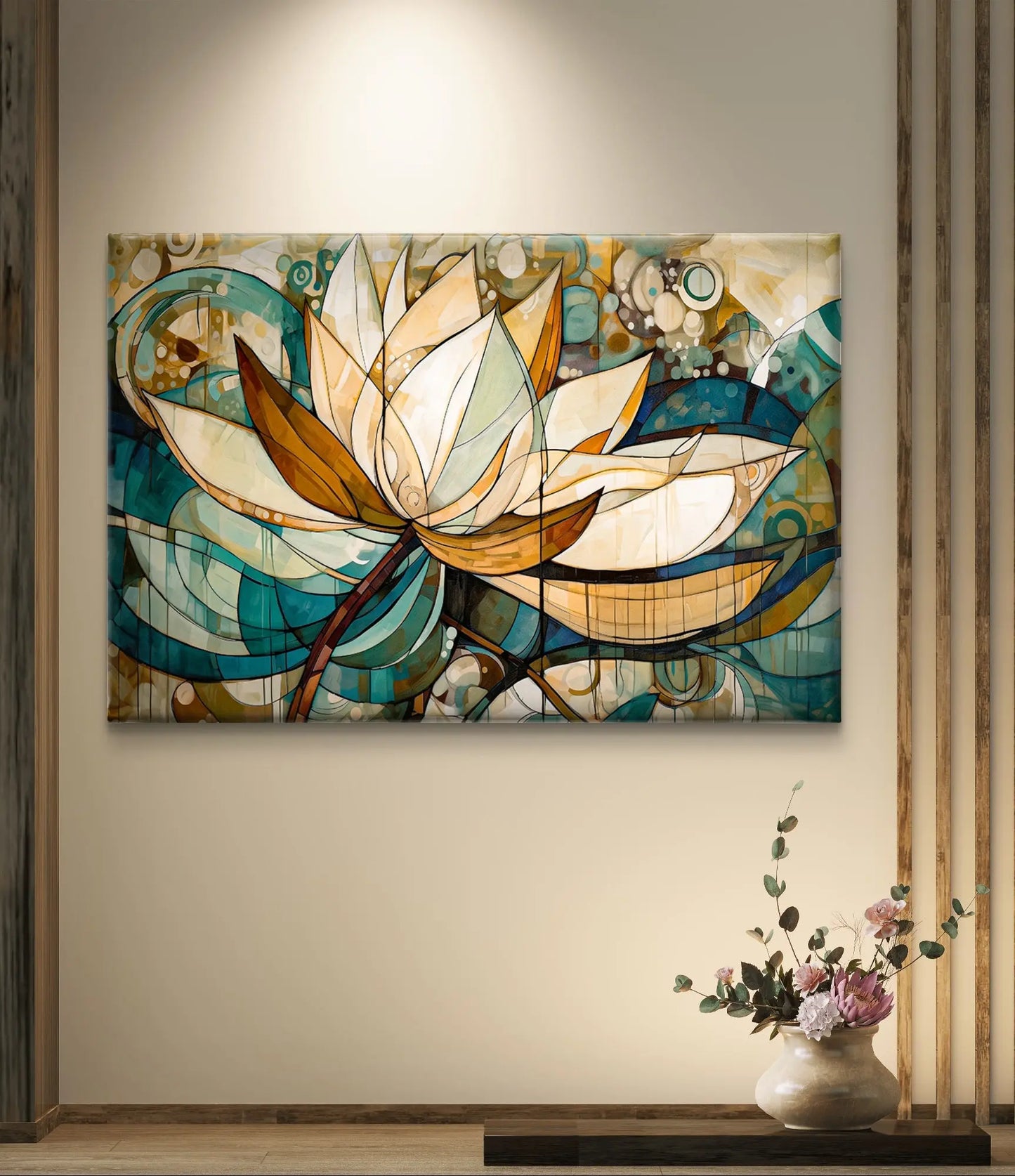 Abstracte Lotus Muurdecoratie op canvas – Elegantie in Kunst - Keuze uit diverse formaten - Pixure Art