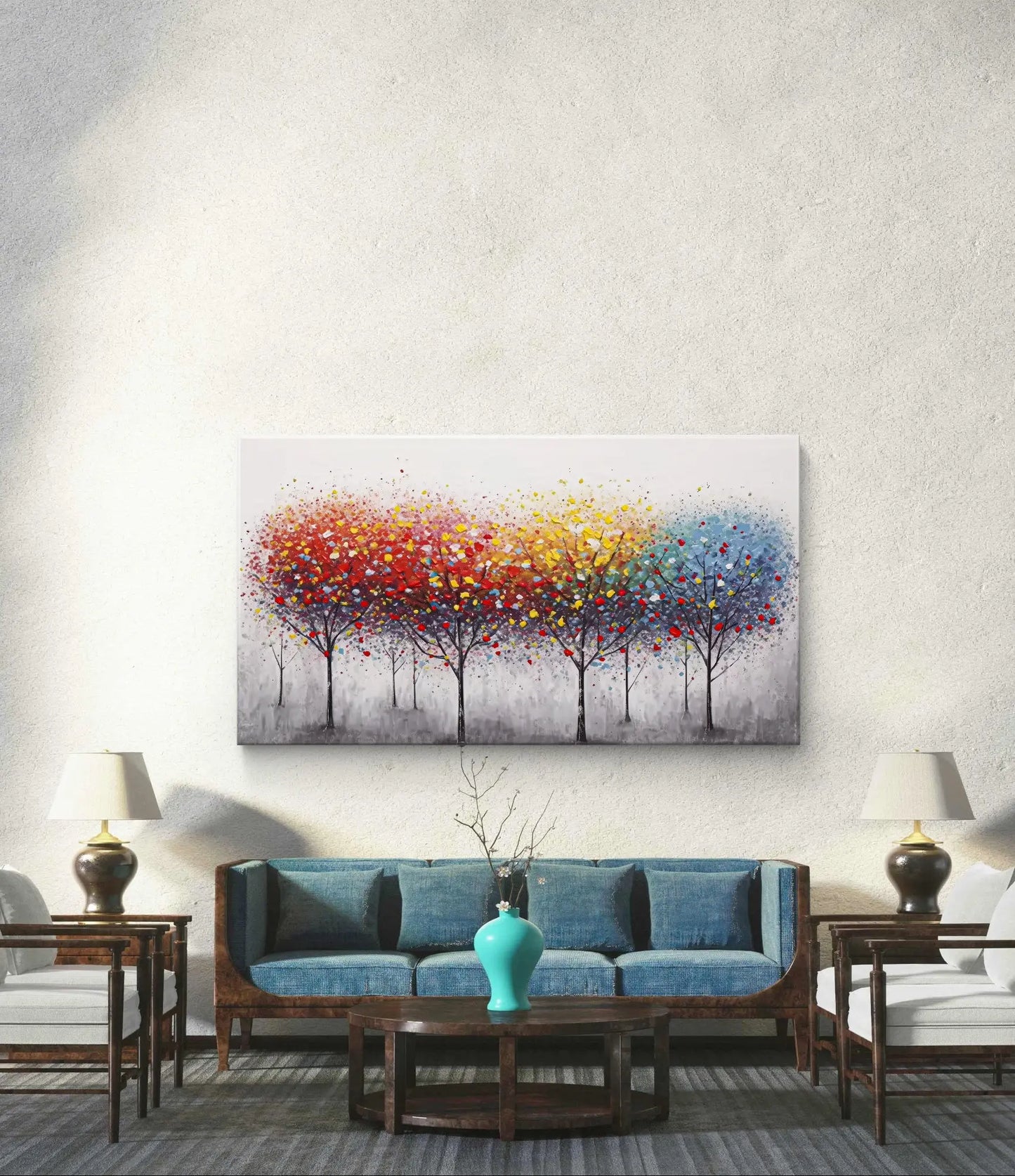 Saisons en pleine floraison - Grande œuvre d'art sur toile dimensions : 160cm x 90cm