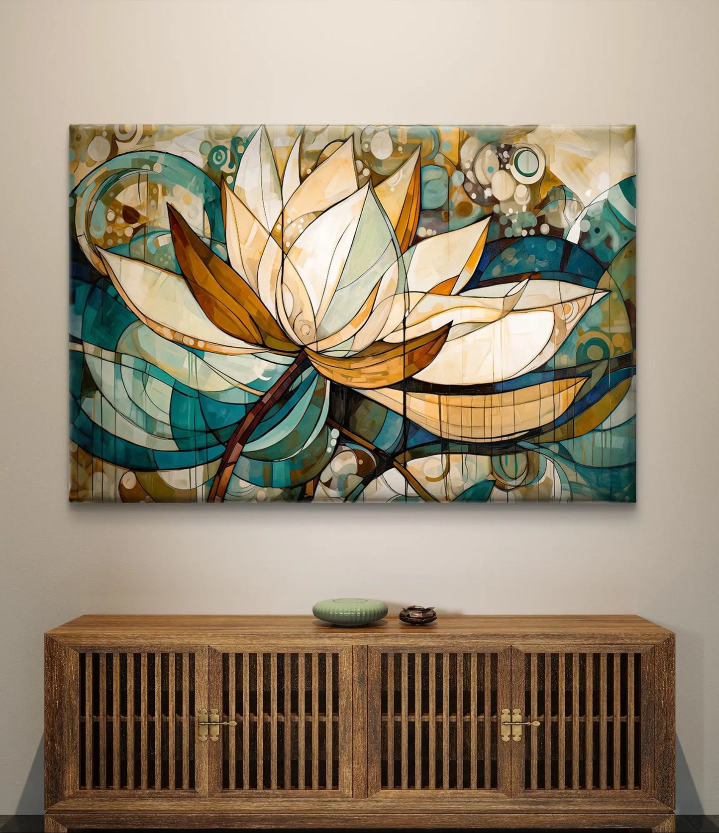 Abstracte Lotus Muurdecoratie op canvas – Elegantie in Kunst - Keuze uit diverse formaten - Pixure Art