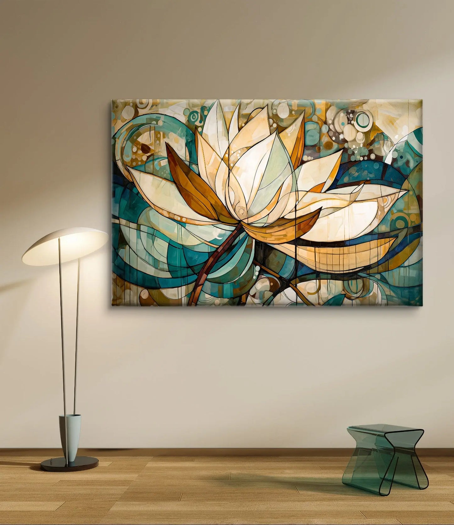 Abstracte Lotus Muurdecoratie op canvas – Elegantie in Kunst - Keuze uit diverse formaten - Pixure Art