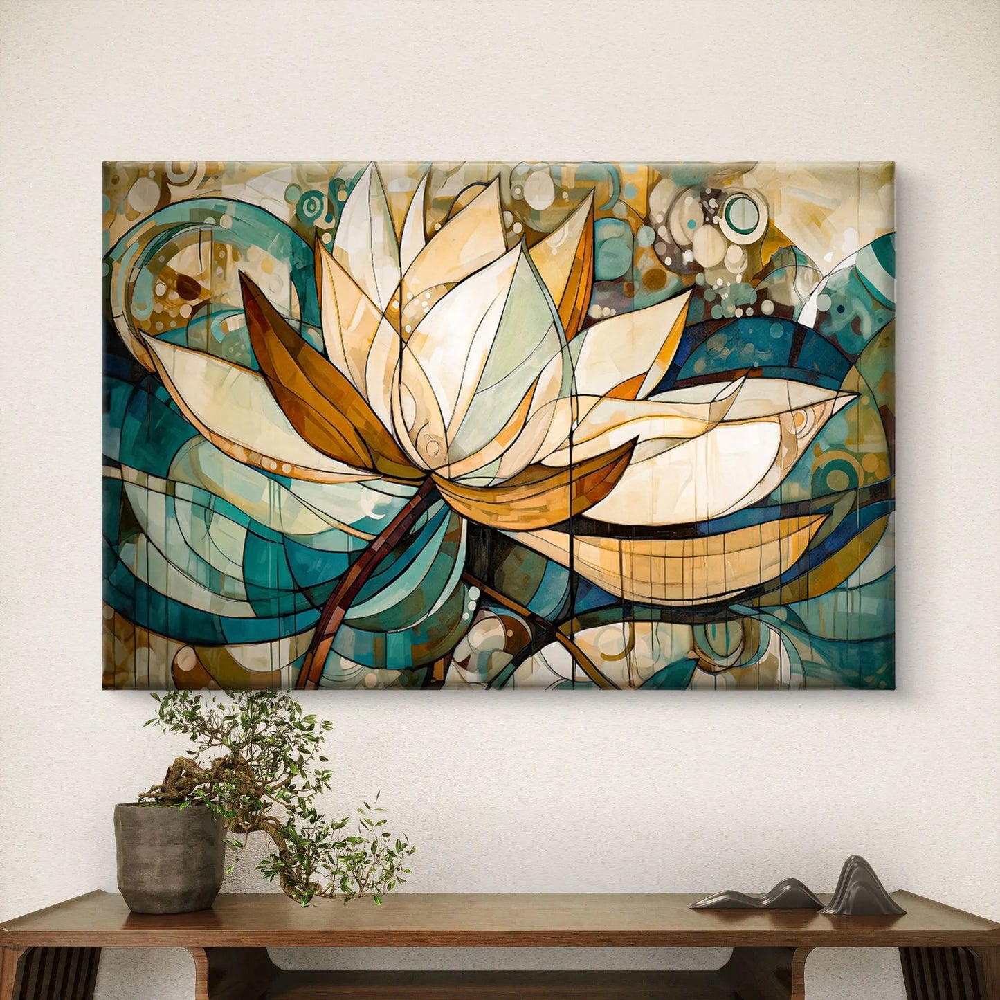 Abstracte Lotus Muurdecoratie op canvas – Elegantie in Kunst - Keuze uit diverse formaten - Pixure Art