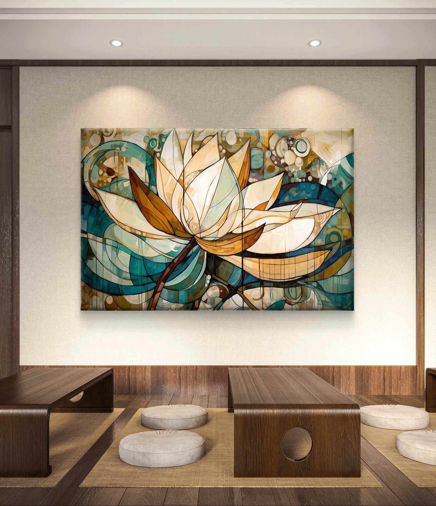 Abstracte Lotus Muurdecoratie op canvas – Elegantie in Kunst - Keuze uit diverse formaten - Pixure Art