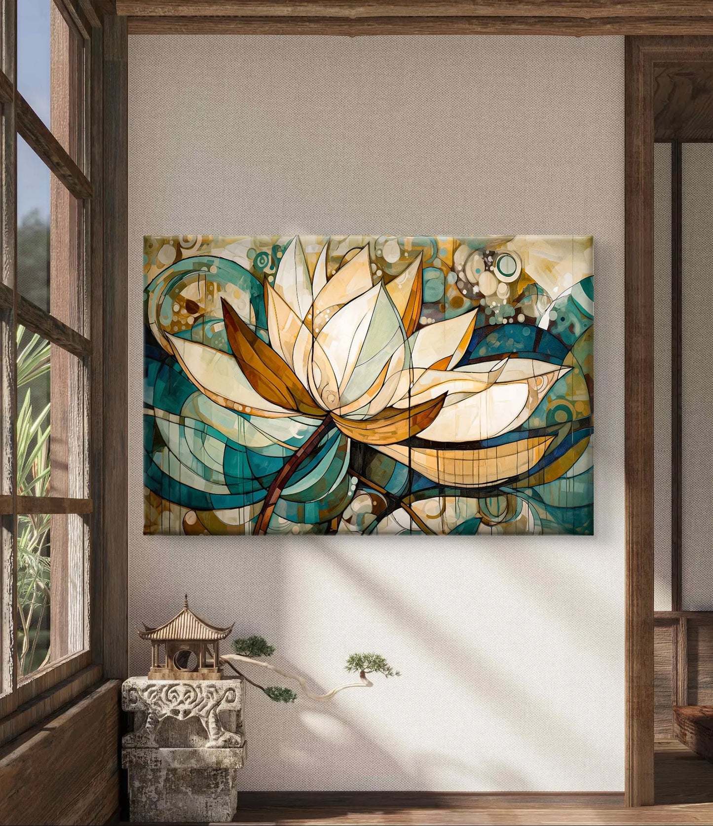 Abstracte Lotus Muurdecoratie op canvas – Elegantie in Kunst - Keuze uit diverse formaten - Pixure Art