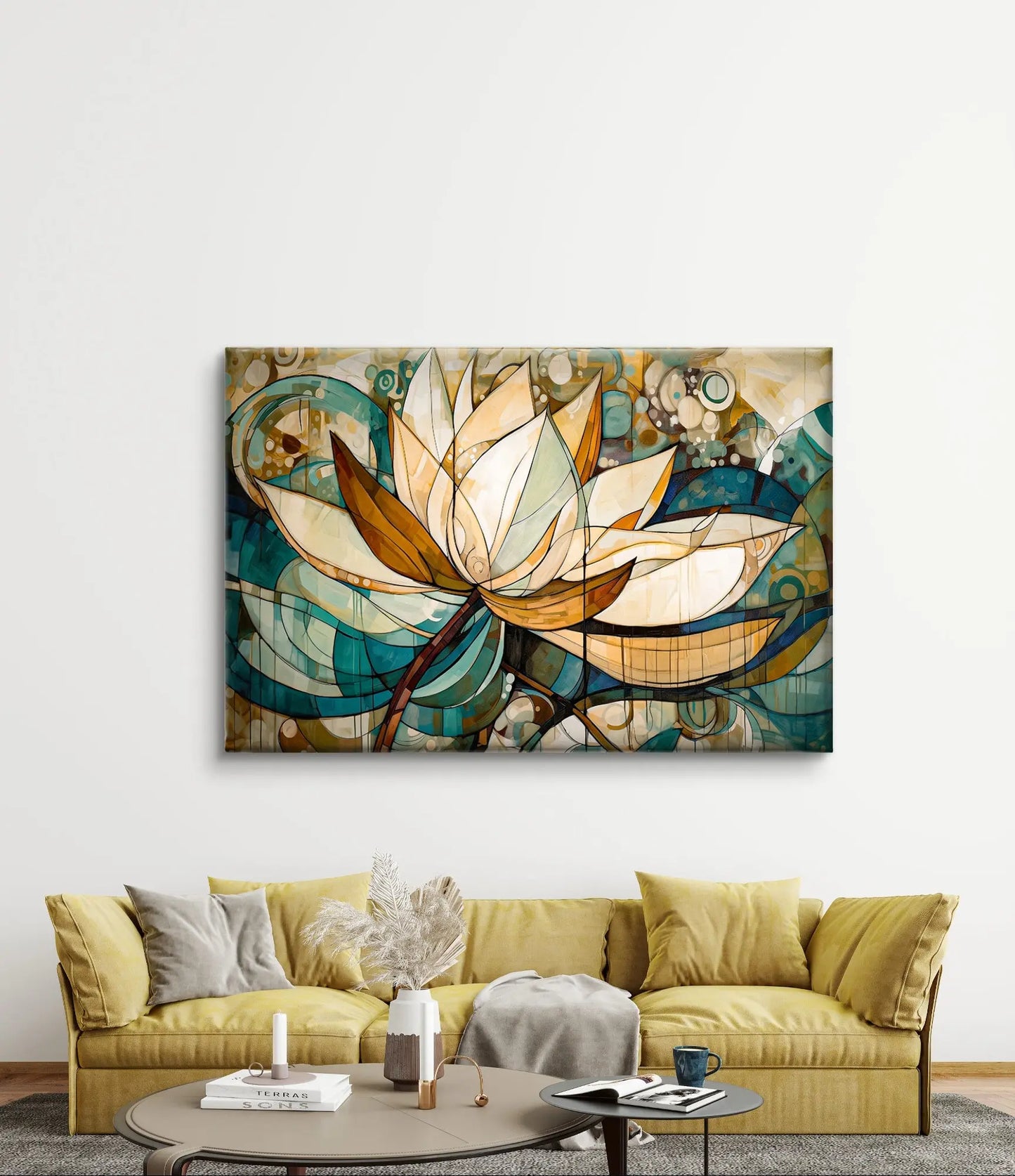 Abstracte Lotus Muurdecoratie op canvas – Elegantie in Kunst - Keuze uit diverse formaten - Pixure Art