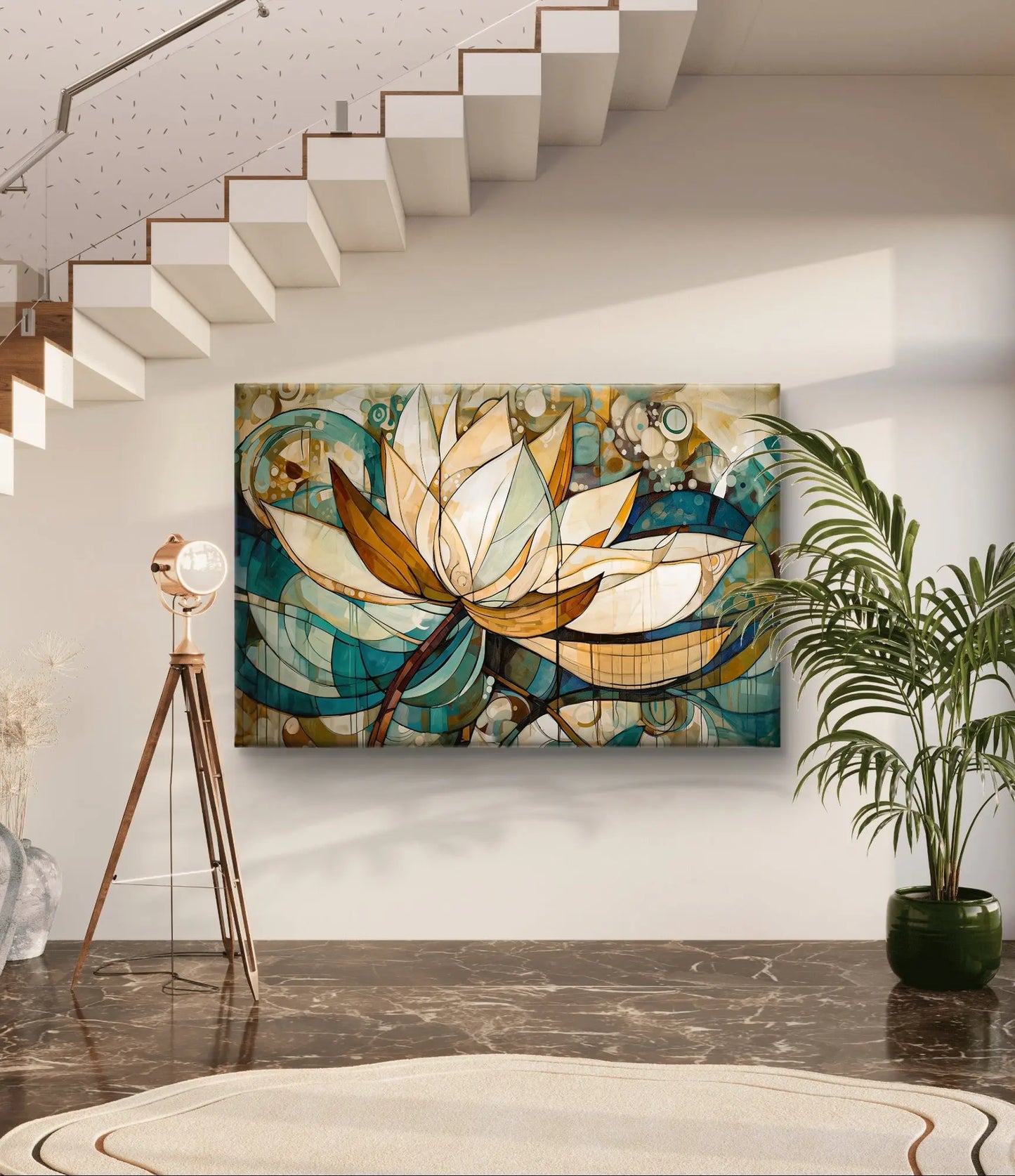 Abstracte Lotus Muurdecoratie op canvas – Elegantie in Kunst - Keuze uit diverse formaten - Pixure Art