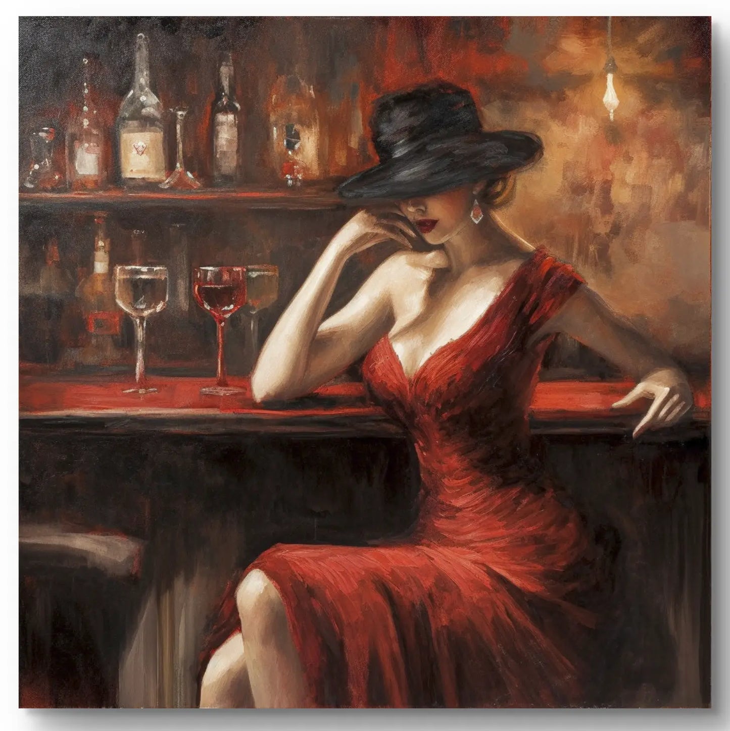 Exclusieve Kunst op Canvas: "Lady in Red" Afmetingen: 80cm x 80cm