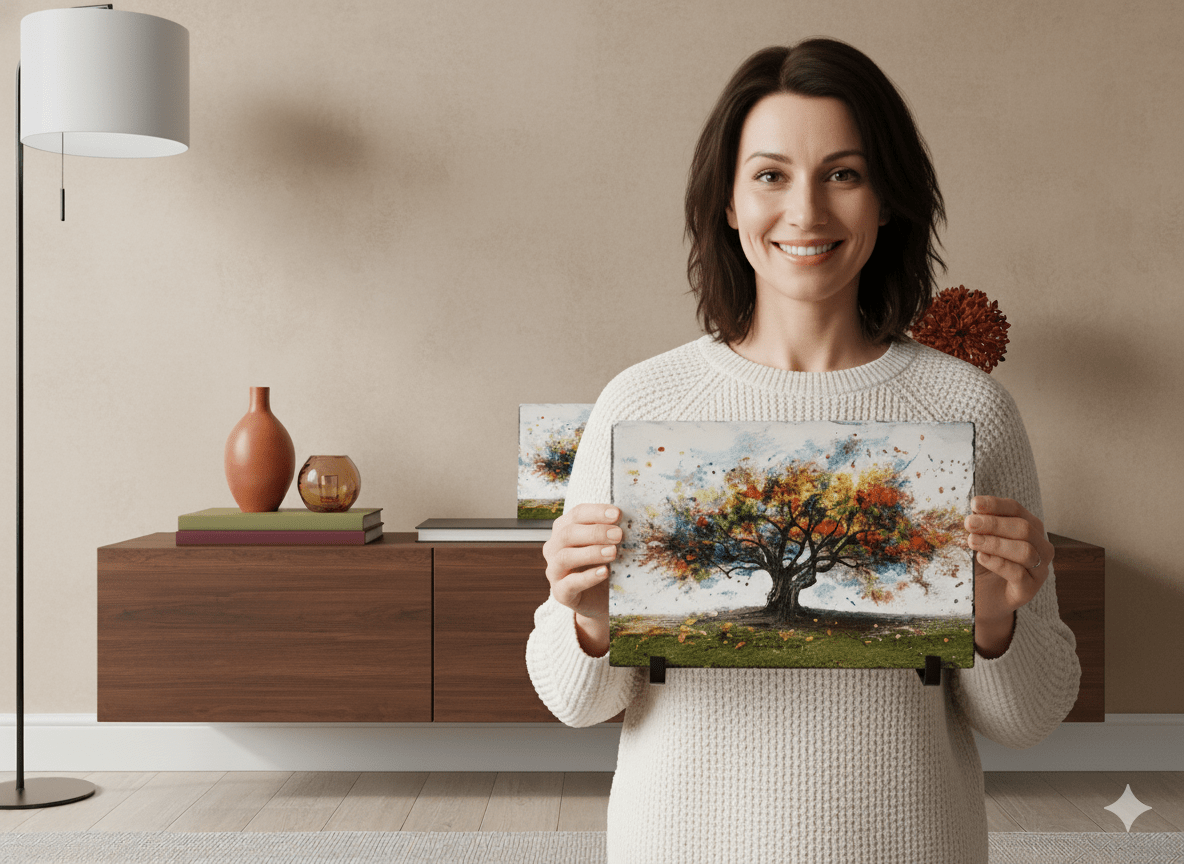 🍂 De Verstrengelde Seizoenen – op Leisteen - Pixure Art