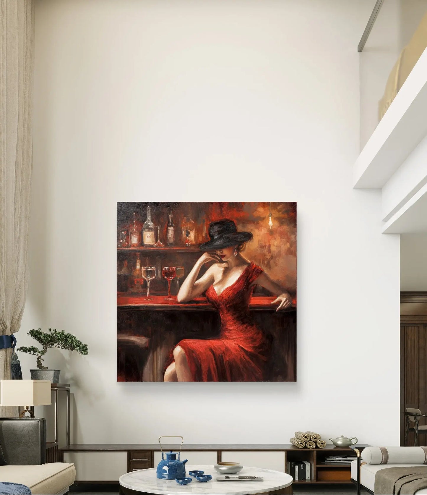 Exclusieve Kunst op Canvas: "Lady in Red" Afmetingen: 80cm x 80cm