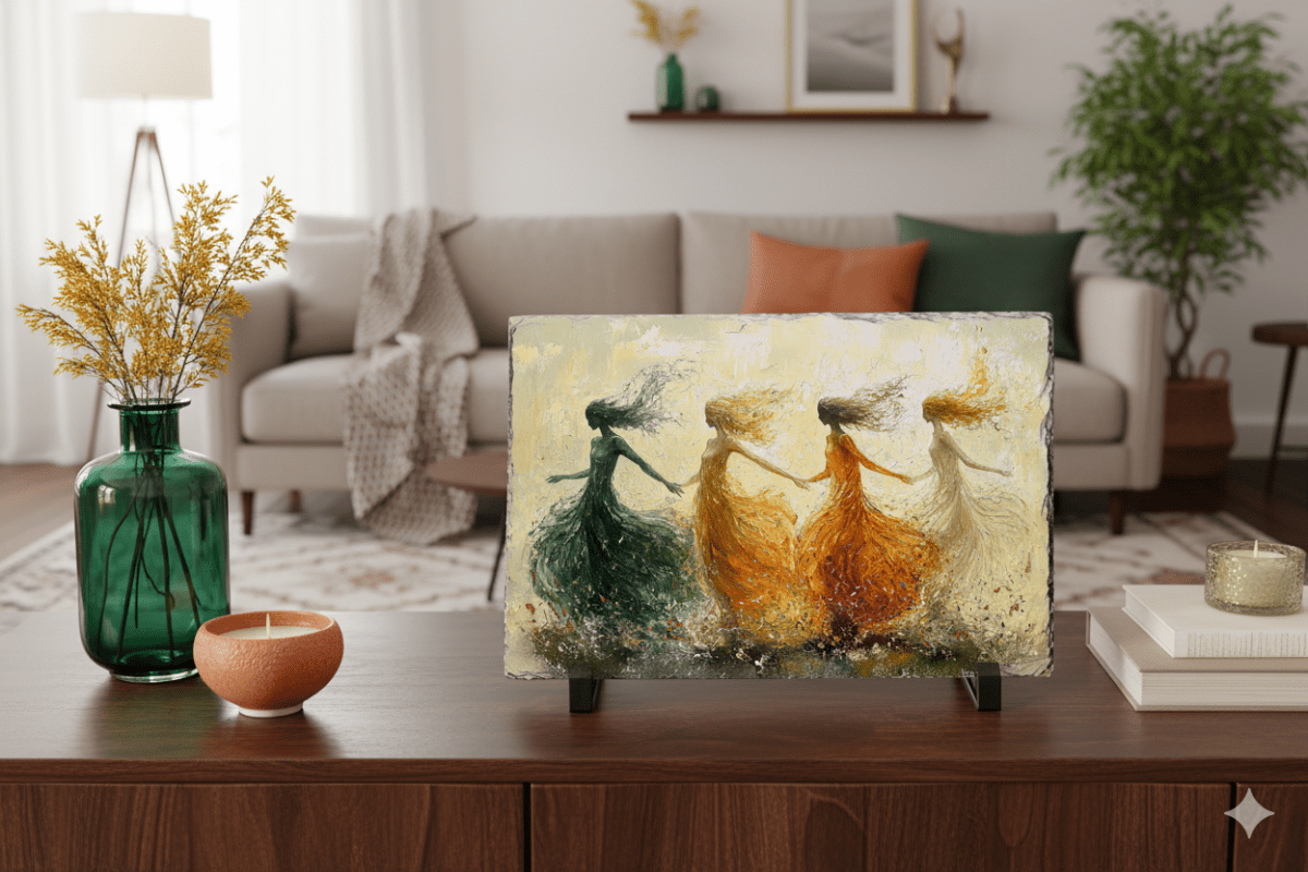 🌿 Dans van de Vier Seizoenen – op Leisteen - Pixure Art