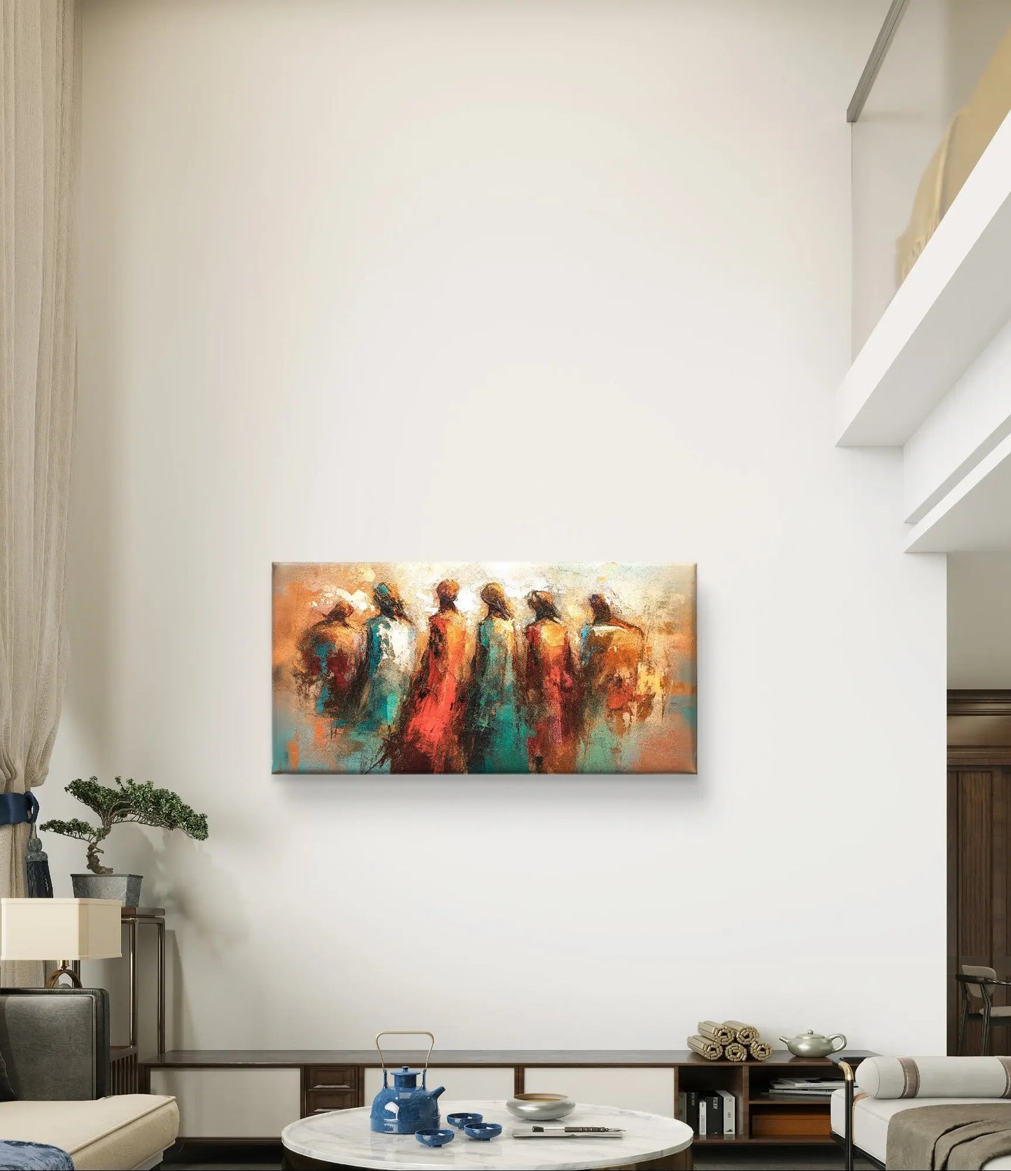 Canvas muurdecoratie boven dressoir