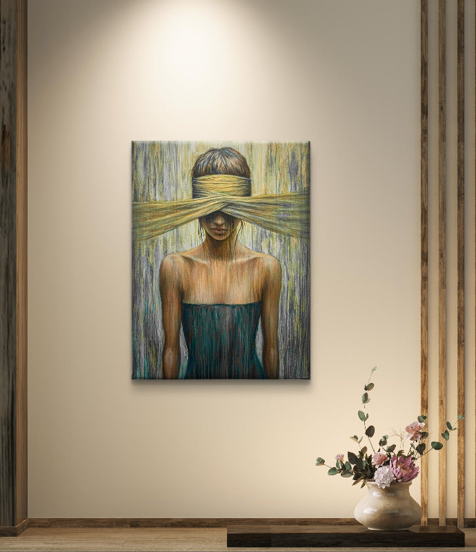 wanddecoratie een schilderij met de naam verhuld zicht. exclusief kunstwerk
