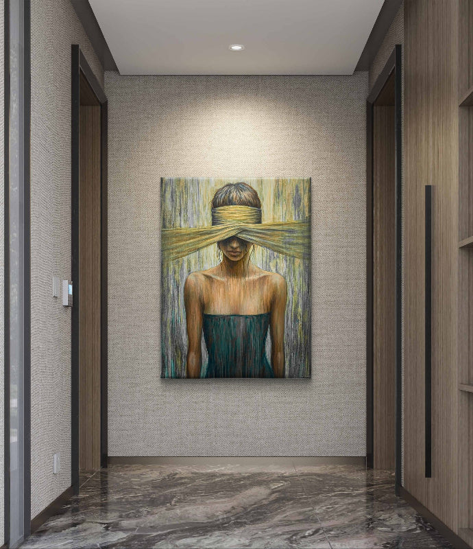 Wanddecoratie verhuld zicht op canvas in de hal