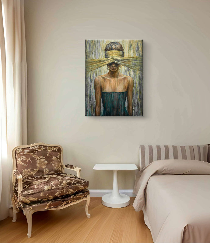 wanddecoratie verhuld zicht op canvas in slaapkamer