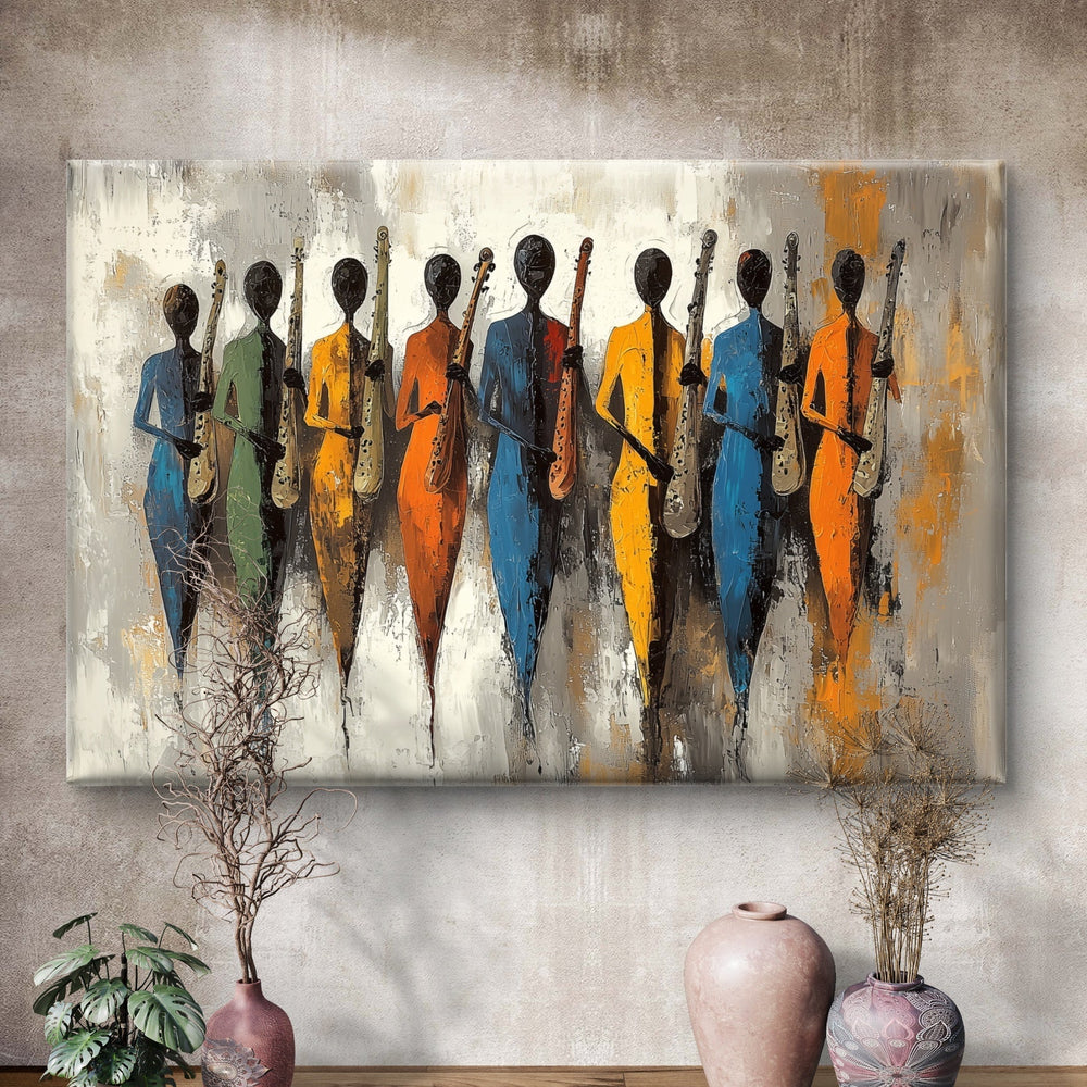 Unieke wanddecoratie kleurenorkest op canvas