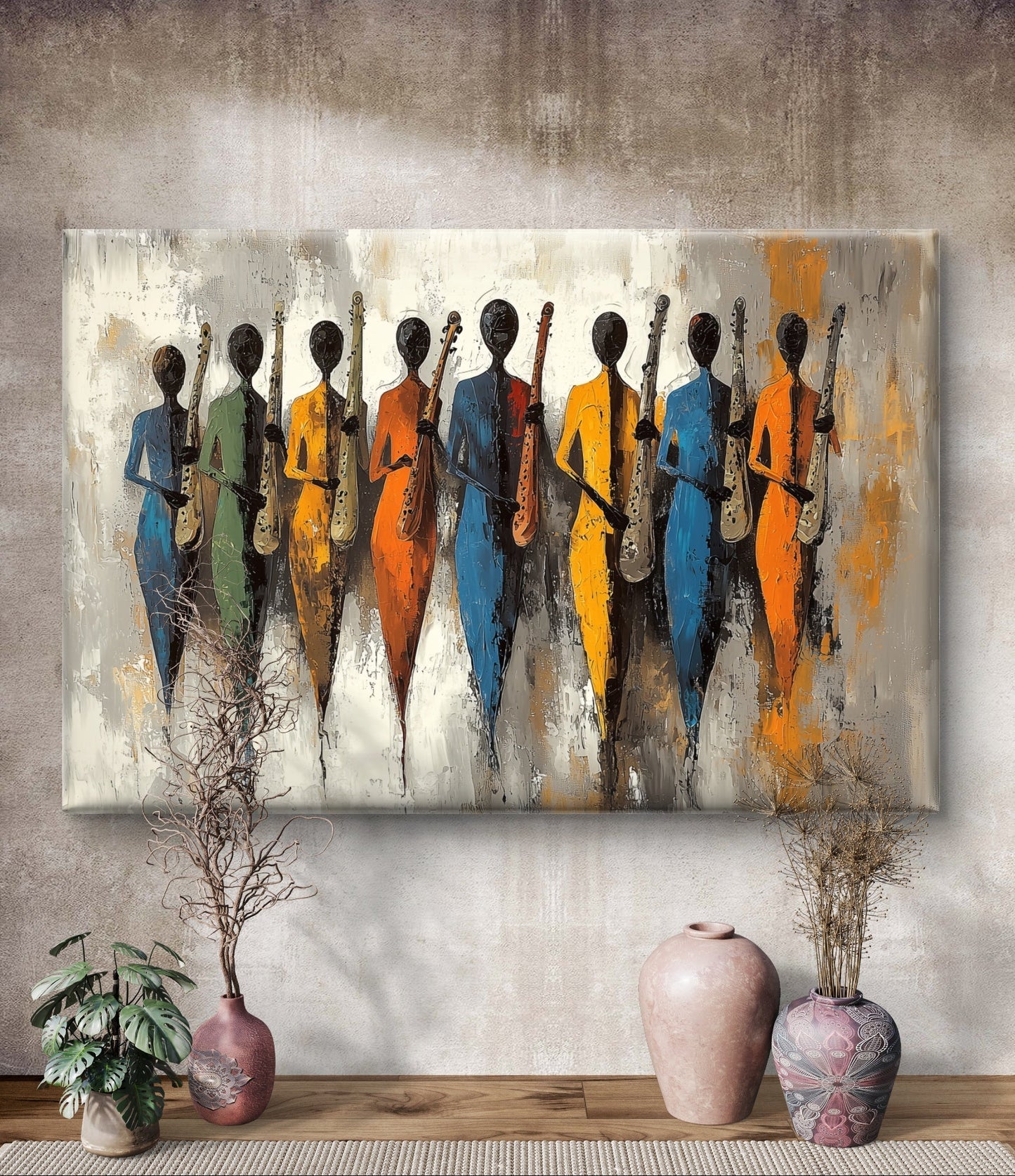 Unieke wanddecoratie kleurenorkest op canvas