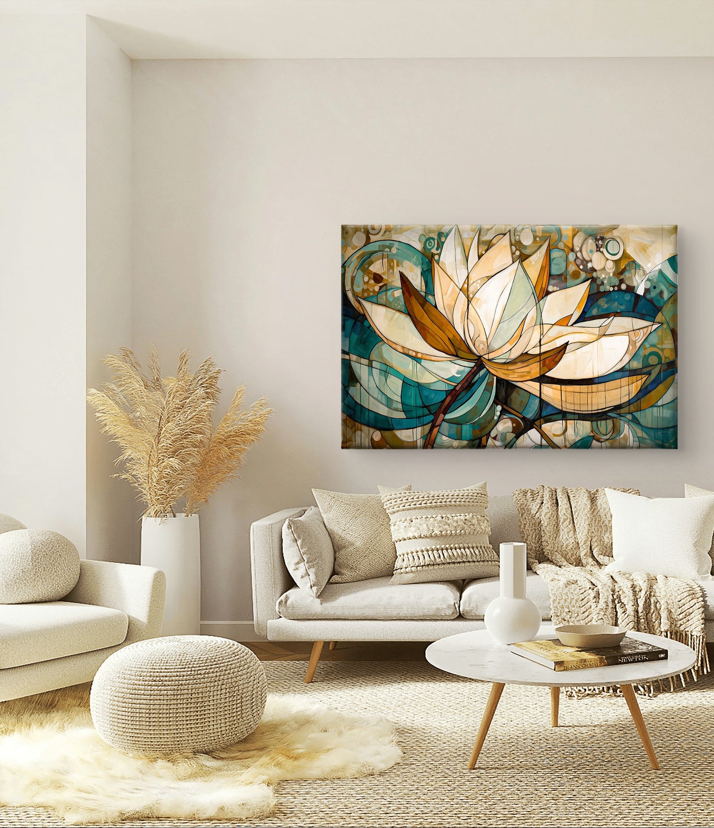 Lotus muurdecoratie in witte woonruimte