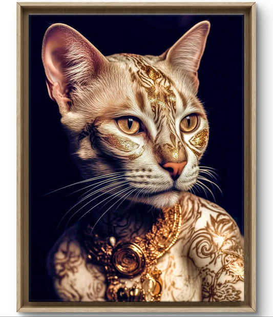 "Majestueuze Kat in Gouden Glorie" op Canvas