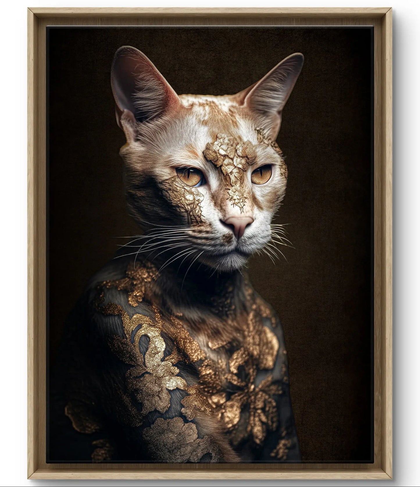 Feline Mystique – Die Katze in Gold – Leinwand 120 cm x 75 cm