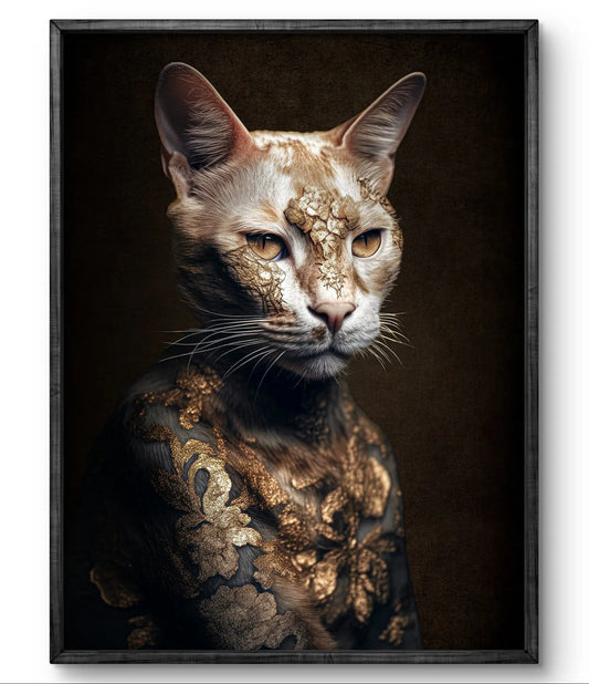 Feline Mystique – De Kat in Goud - Canvas 120cm x 75cm