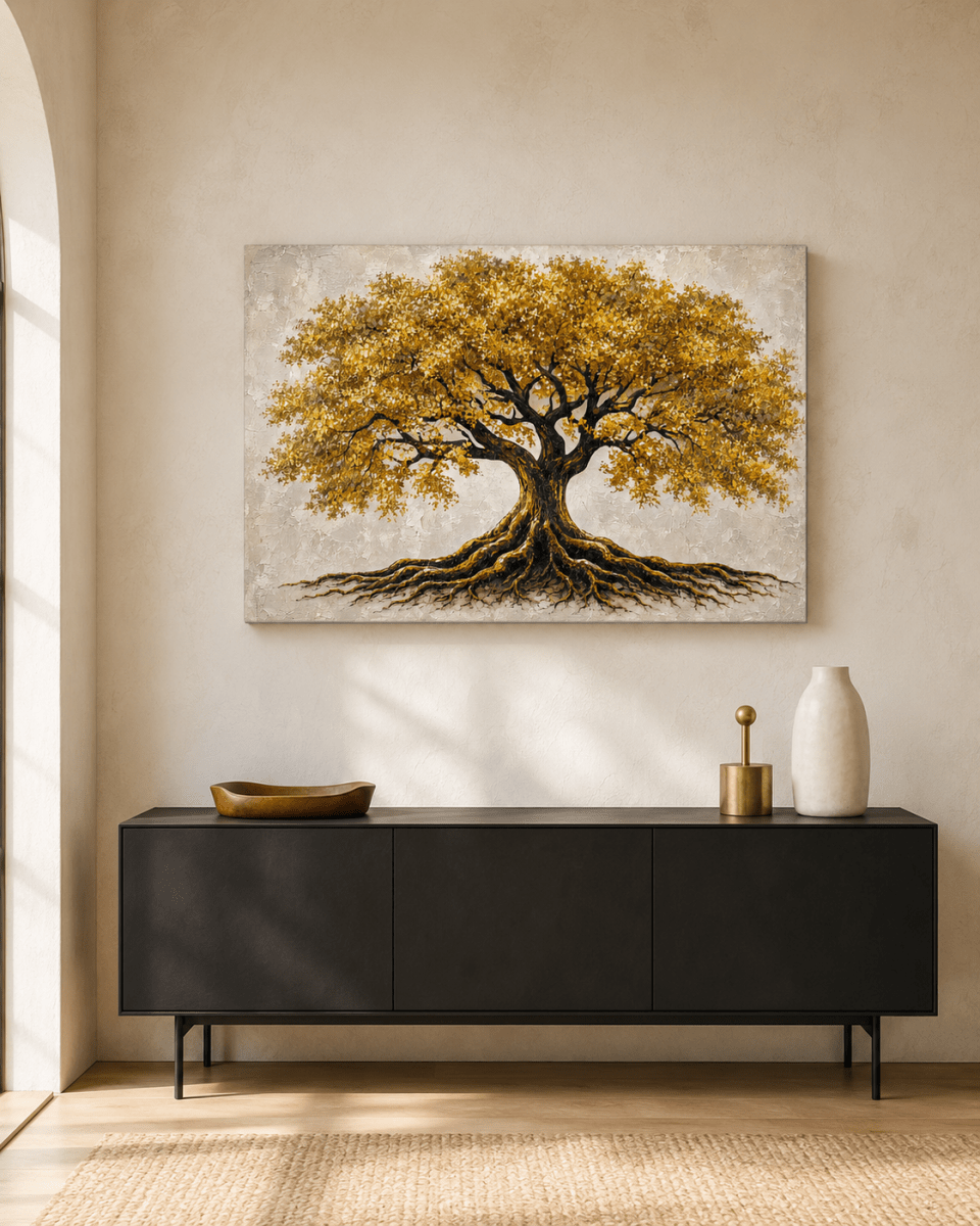 Geworteld in goud - Levensboom - Schilderij - Pixure Art
