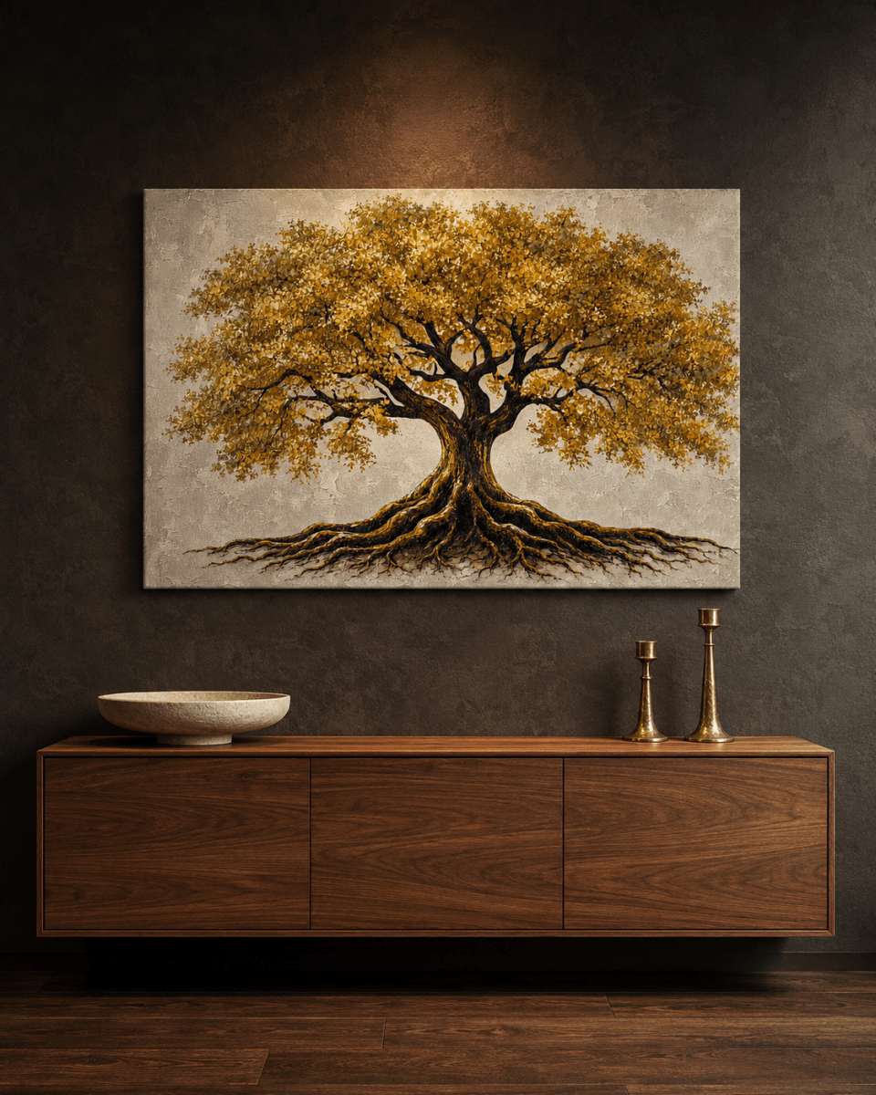 Geworteld in goud - Levensboom - Schilderij - Pixure Art