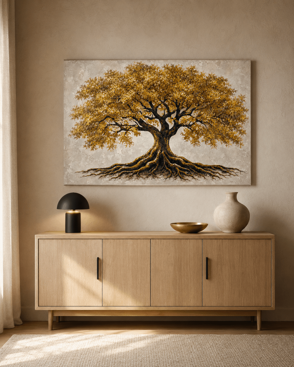 Geworteld in goud - Levensboom - Schilderij - Pixure Art