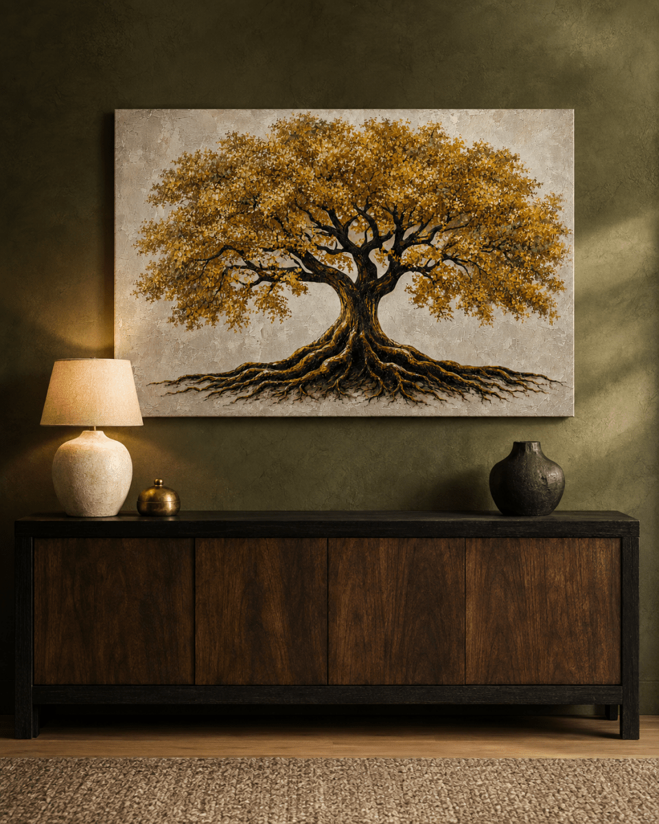 Geworteld in goud - Levensboom - Schilderij - Pixure Art