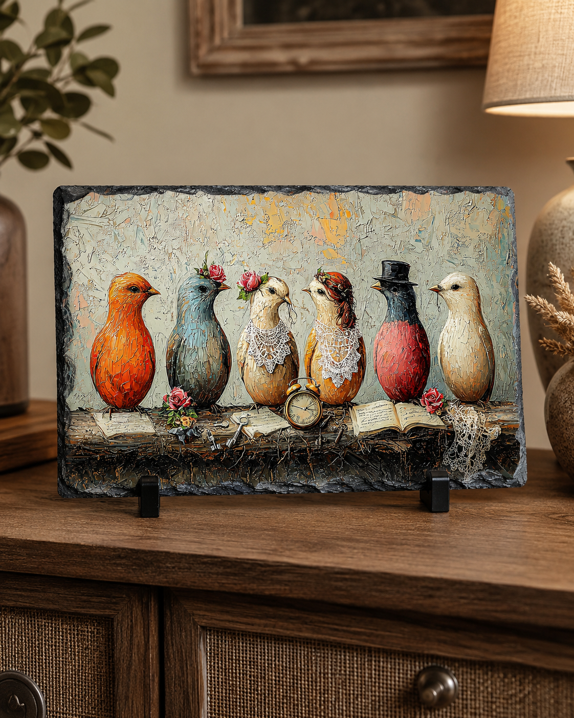 Als vogels verhalen vertellen – exclusief Pixure Art kunstwerk op echte leisteen
