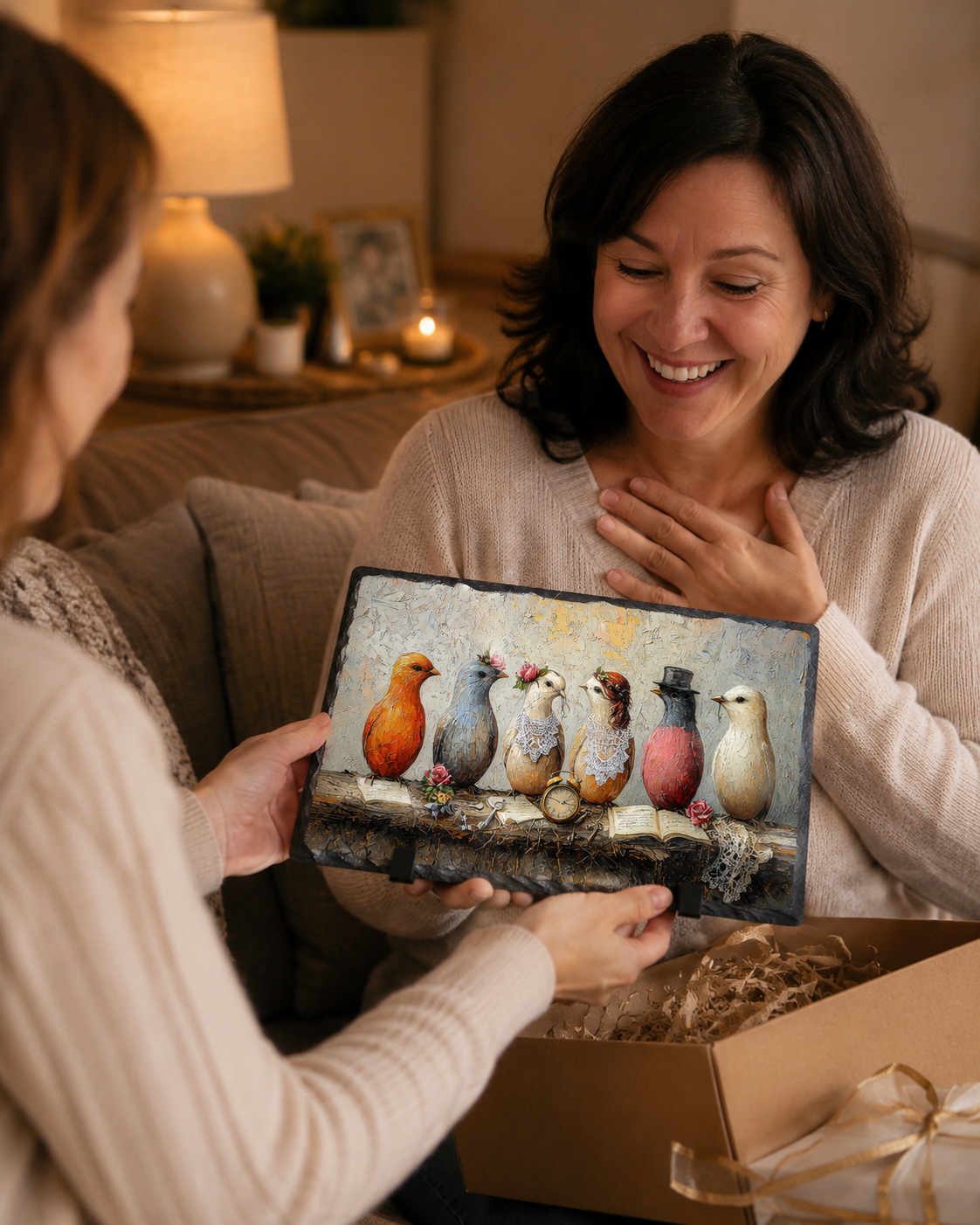 Als vogels verhalen vertellen – exclusief Pixure Art kunstwerk op echte leisteen