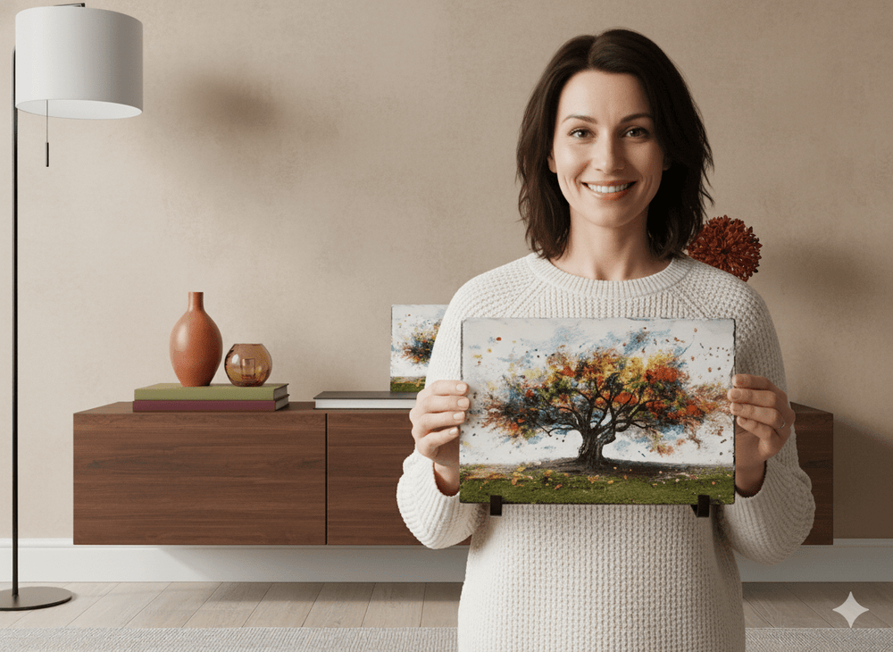 
                      
                        🍂 De Verstrengelde Seizoenen – op Leisteen - Pixure Art
                      
                    