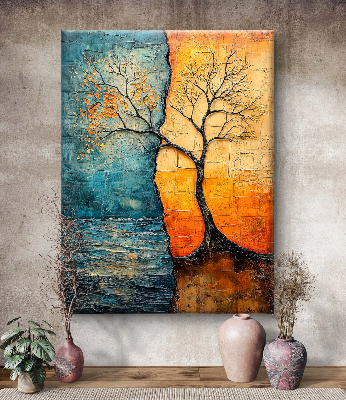 Wanddecoratie schilderij met water en vuur van pixure art lanaken