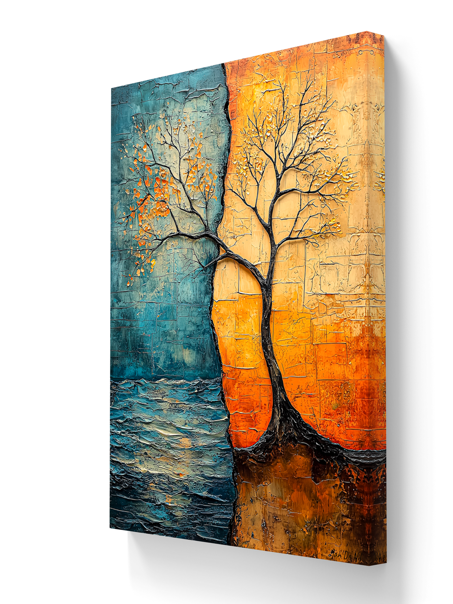 zijaanzicht canvas water en vuur van pixure art lanaken