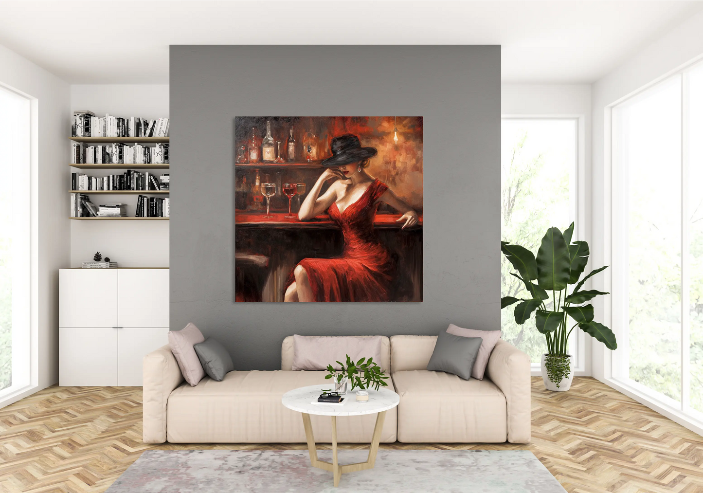 Exklusive Kunst auf Leinwand: „Lady in Red“ Maße: 80 cm x 80 cm