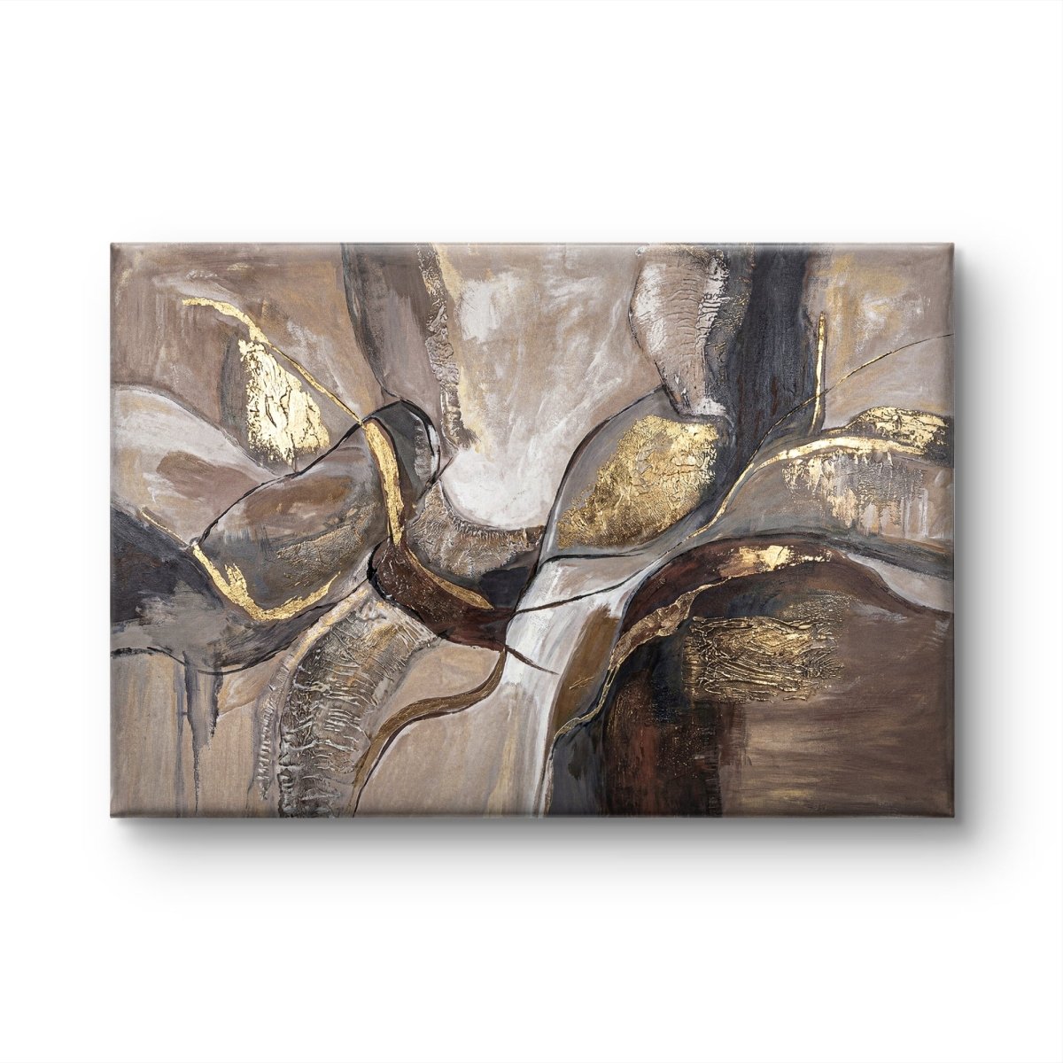 Stille Harmonie – Abstract Schilderij in Neutrale Tinten met Goudaccenten - Pixure Art