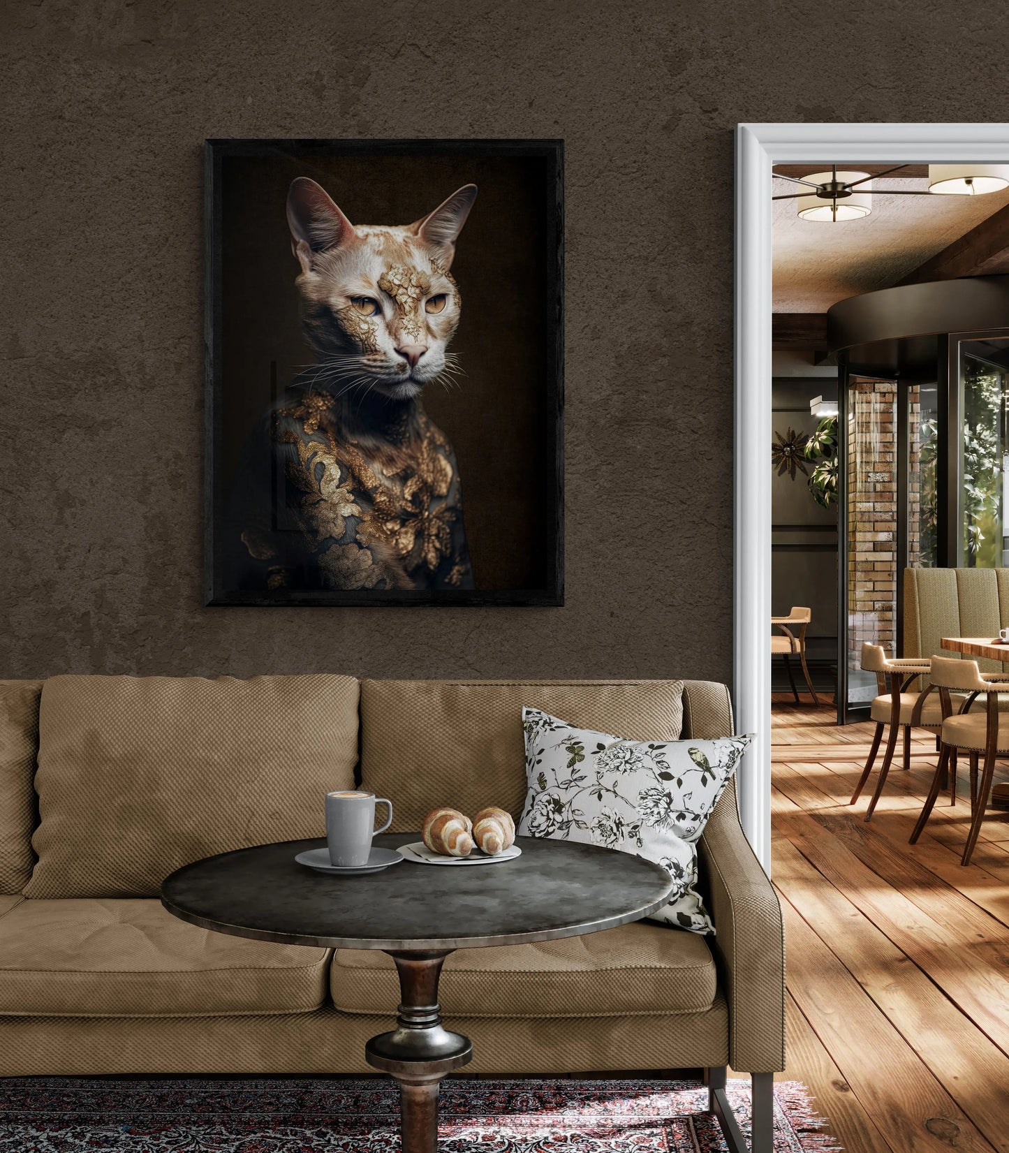 Feline Mystique – Die Katze in Gold – Leinwand 120 cm x 75 cm