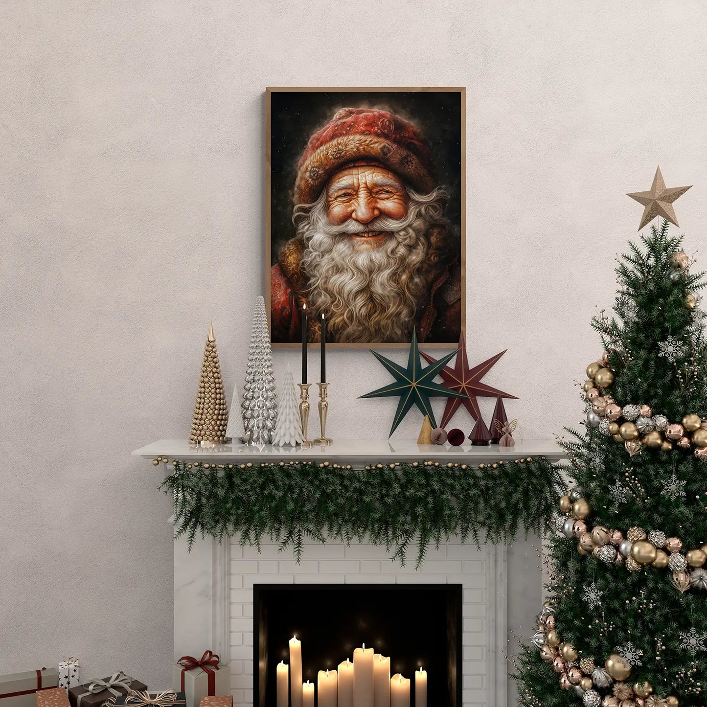 La chaleur du Père Noël - Portrait de Noël unique sur toile - Différentes tailles et cadres