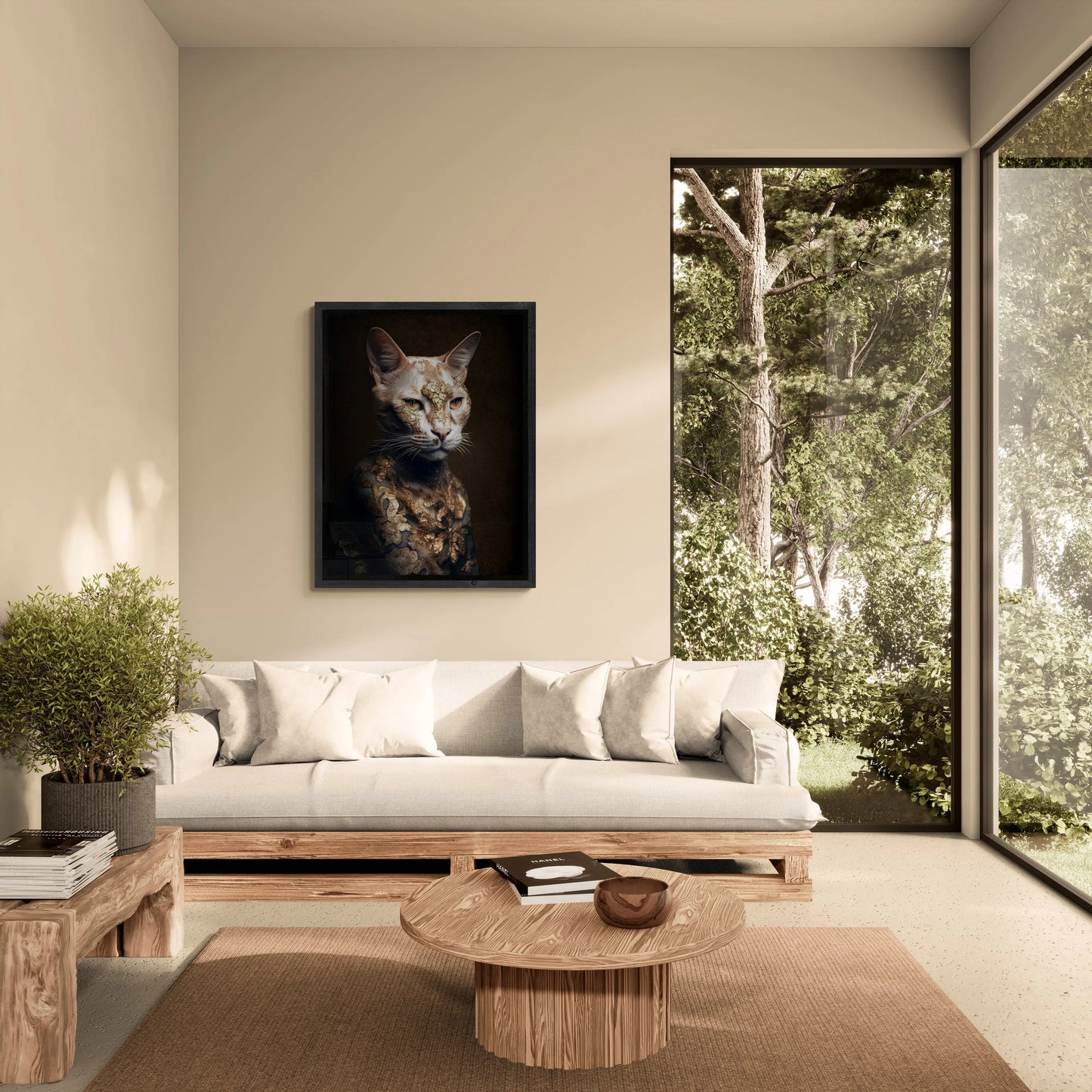 Feline Mystique – Die Katze in Gold – Leinwand 120 cm x 75 cm