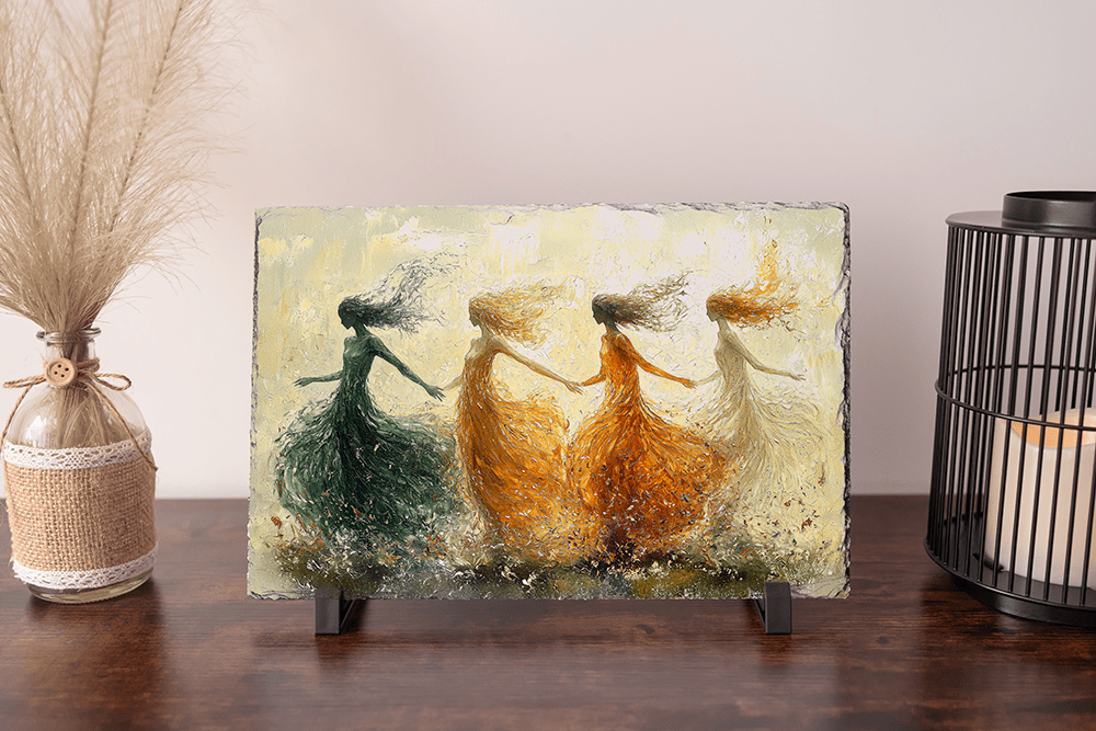 🌿 Dans van de Vier Seizoenen – op Leisteen - Pixure Art