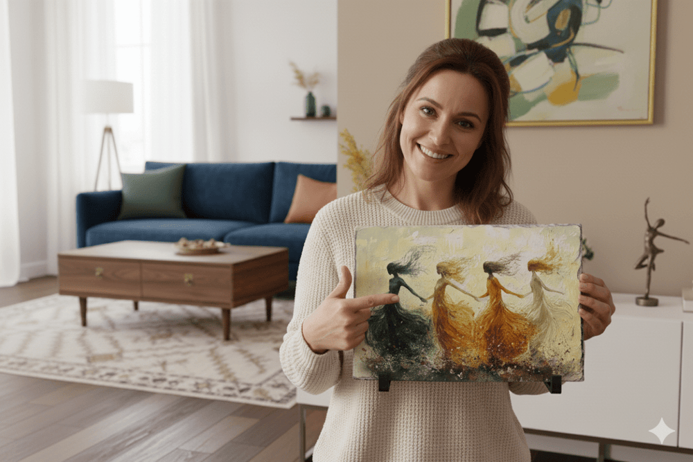 🌿 Dans van de Vier Seizoenen – op Leisteen - Pixure Art