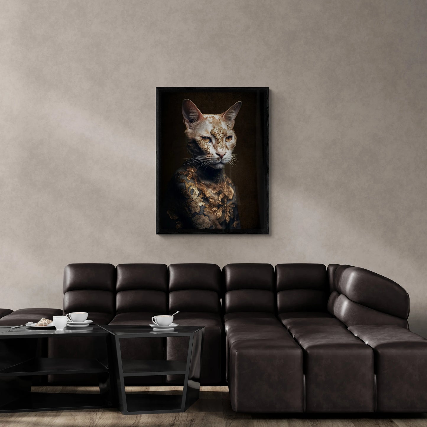 Feline Mystique – Die Katze in Gold – Leinwand 120 cm x 75 cm