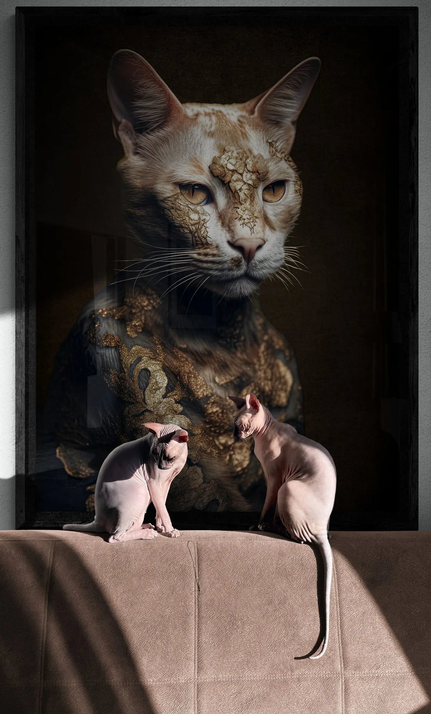 Feline Mystique – Die Katze in Gold – Leinwand 120 cm x 75 cm