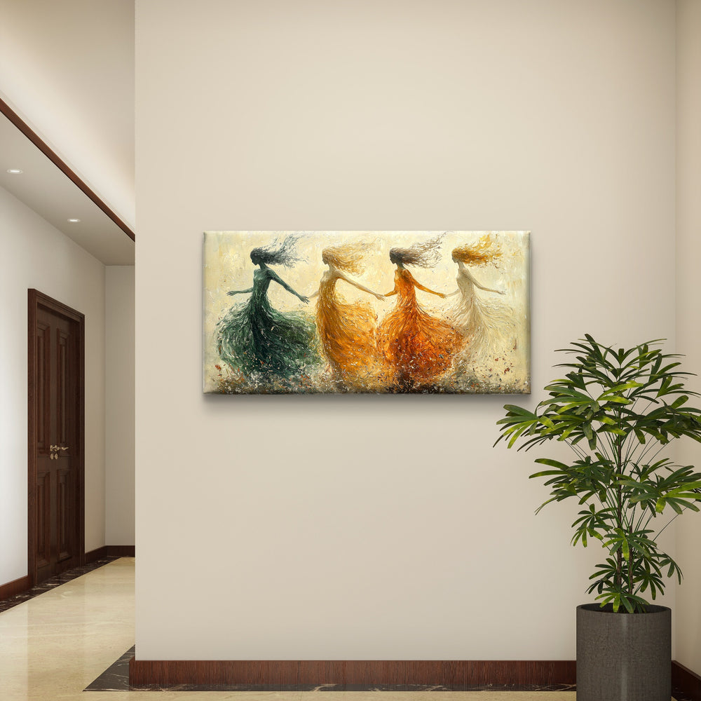 
                      
                        Wanddecoratie de dans van de vier seizoenen op canvas in een hal
                      
                    