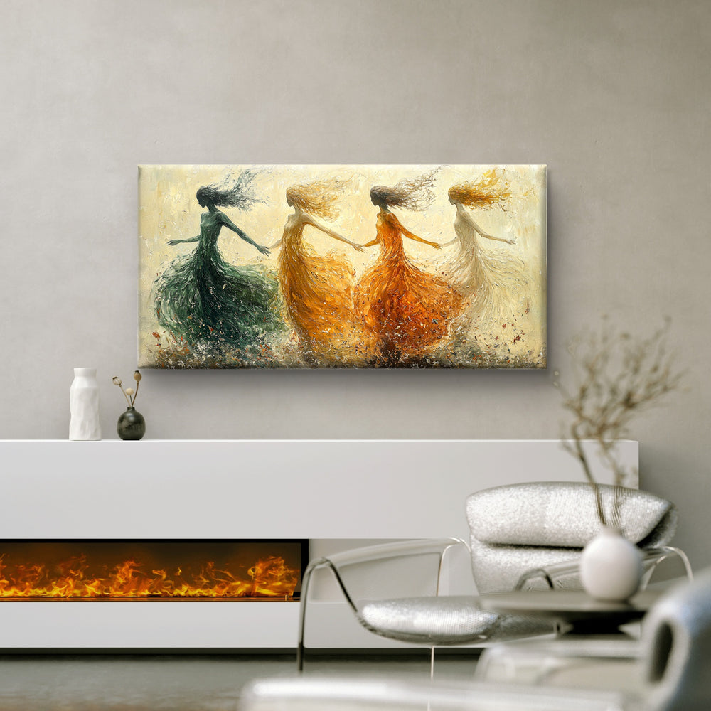 
                      
                        Wanddecoratie op canvas boven een wit dressoir 
                      
                    