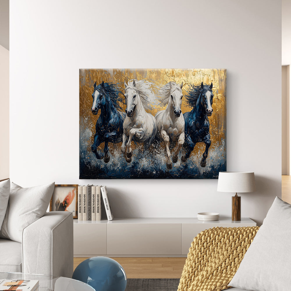 
                      
                        Wanddecoratie op canvas met paarden in gallop. Exclusief kunstwerk van pixure art Lanaken
                      
                    