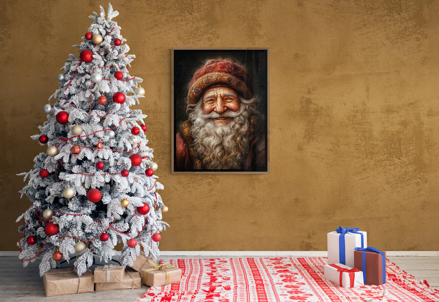 La chaleur du Père Noël - Portrait de Noël unique sur toile - Différentes tailles et cadres